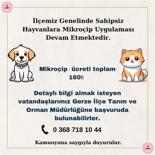 İlçemizde, sokak hayvanlarını sahiplenmek amacıyla Mikroçip uygulaması devam etmektedir